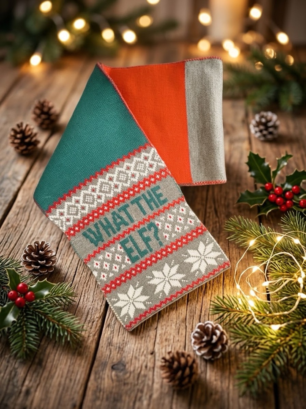 Bethany Mota "What The Elf?" Knit Christmas Scarf Red Green Fair Isle Holiday